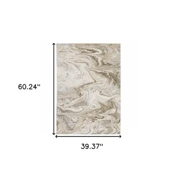 3' X 5' Ivory Tan Beige Grey And Brown Abstract Power Loom Stain Resistant Area Rug