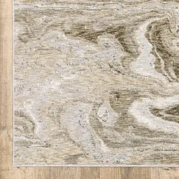 10' X 13' Ivory Tan Beige Grey And Brown Abstract Power Loom Stain Resistant Area Rug