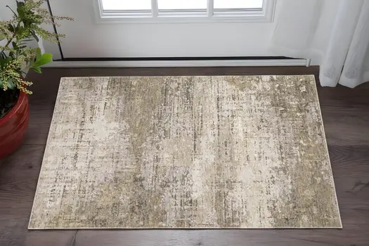 3' X 5' Beige And Gray Abstract Distressed Area Rug