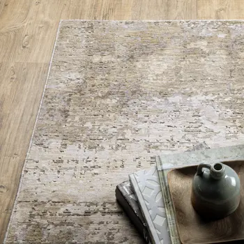 3' X 5' Beige And Gray Abstract Distressed Area Rug