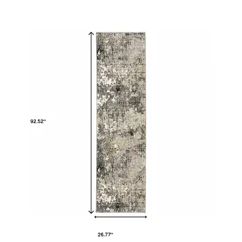 2' X 8' Grey Ivory Beige Charcoal Black Tan And Brown Abstract Power Loom Stain Resistant Runner Rug