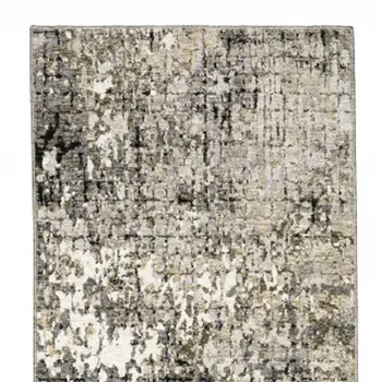 2' X 8' Grey Ivory Beige Charcoal Black Tan And Brown Abstract Power Loom Stain Resistant Runner Rug