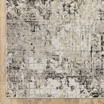 5' X 8' Grey Ivory Beige Charcoal Black Tan And Brown Abstract Power Loom Stain Resistant Area Rug