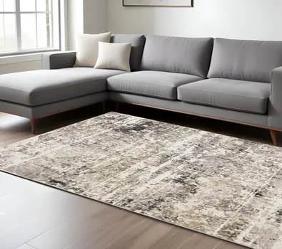 7' X 10' Gray And Beige Abstract Distressed Area Rug