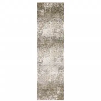 2' X 8' Ivory Grey Tan Brown And Beige Abstract Power Loom Stain Resistant Runner Rug