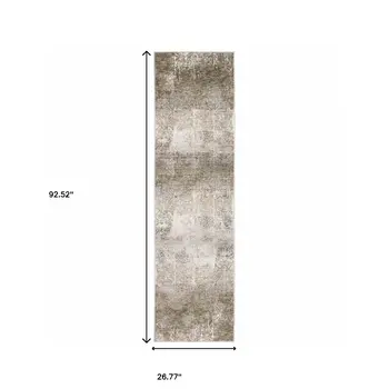 2' X 8' Ivory Grey Tan Brown And Beige Abstract Power Loom Stain Resistant Runner Rug