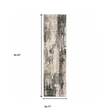8' Gray And Beige Abstract Distressed Runner Rug