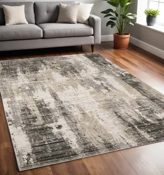5' X 8' Gray And Beige Abstract Distressed Area Rug