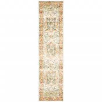 2' X 8' Blue And Orange Abstract Power Loom Stain Resistant Runner Rug