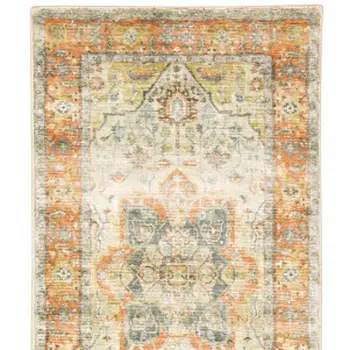 2' X 8' Blue And Orange Abstract Power Loom Stain Resistant Runner Rug