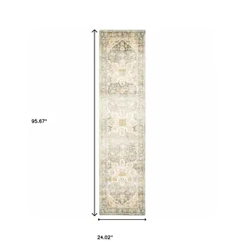 2' X 8' Gray And Ivory Oriental Power Loom Stain Resistant Runner Rug