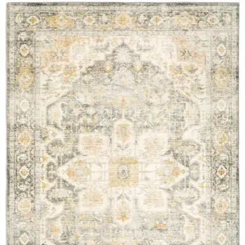8' X 10' Grey Gold Orange And Ivory Oriental Power Loom Stain Resistant Area Rug