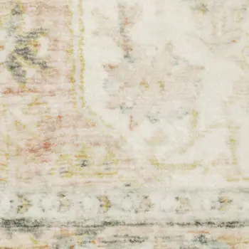 8' X 10' Grey Gold Orange And Ivory Oriental Power Loom Stain Resistant Area Rug