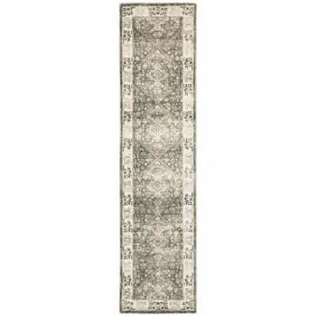 8' Gray and Ivory Oriental Power Loom Runner Rug