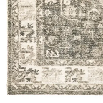 8' Gray and Ivory Oriental Power Loom Runner Rug