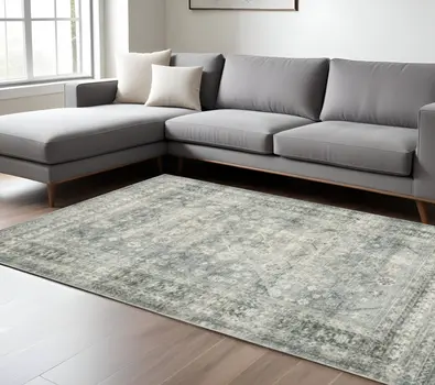 8' X 10' Blue And Ivory Oriental Distressed Area Rug