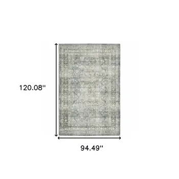 8' X 10' Blue And Ivory Oriental Distressed Area Rug