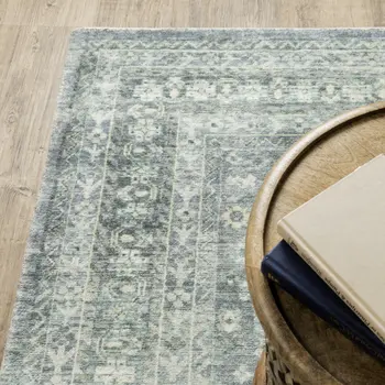 8' X 10' Blue And Ivory Oriental Distressed Area Rug