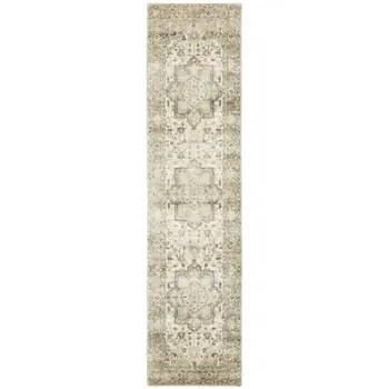 8' Tan and Ivory Oriental Power Loom Runner Rug