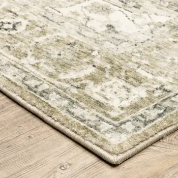 8' X 10' Tan Ivory Grey And Beige Oriental Power Loom Stain Resistant Area Rug