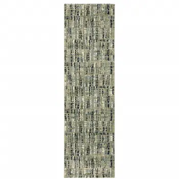 2' X 8' Green Blue Ivory Beige And Light Blue Abstract Power Loom Stain Resistant Runner Rug