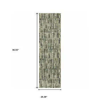 2' X 8' Green Blue Ivory Beige And Light Blue Abstract Power Loom Stain Resistant Runner Rug