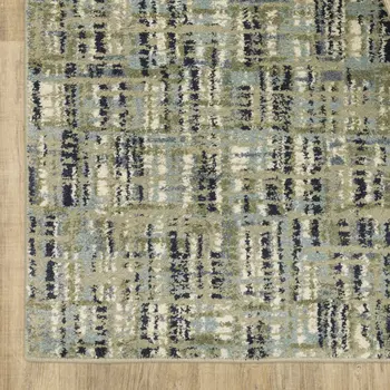 10' X 13' Green Blue Ivory Beige And Light Blue Abstract Power Loom Stain Resistant Area Rug