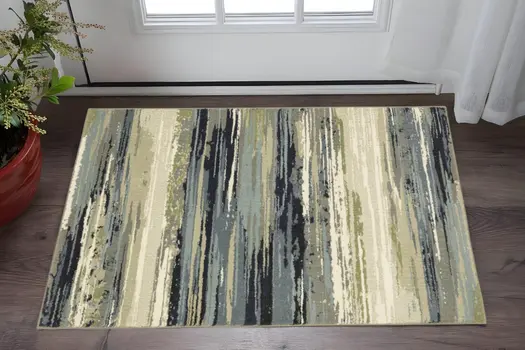 2' X 3' Blue Green Grey Light Blue And Beige Abstract Power Loom Stain Resistant Area Rug