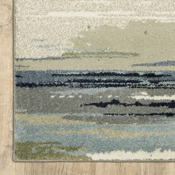 10' X 13' Blue Green Grey Light Blue And Beige Abstract Power Loom Stain Resistant Area Rug