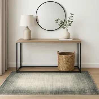 4' X 6' Grey Beige And Blue Power Loom Stain Resistant Area Rug