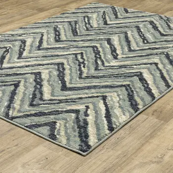 10' X 13' Blue And Ivory Geometric Area Rug