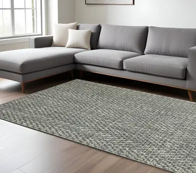 10' X 13' Blue And Ivory Geometric Distressed Area Rug