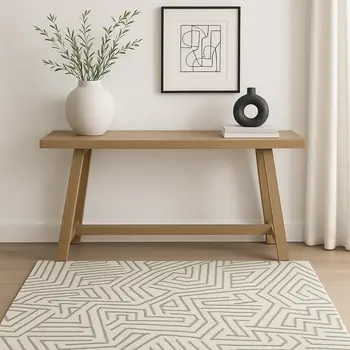 4' X 6' Beige Grey And Light Blue Geometric Power Loom Stain Resistant Area Rug