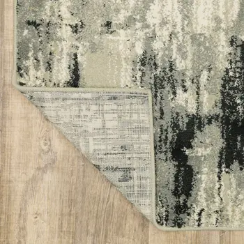 2' X 8' Grey Beige Charcoal And Blue Abstract Power Loom Stain Resistant Runner Rug