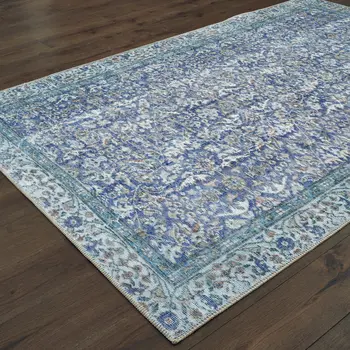 5' X 8' Blue And Grey Oriental Power Loom Stain Resistant Area Rug