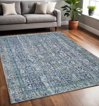 5' X 8' Blue And Grey Oriental Power Loom Stain Resistant Area Rug