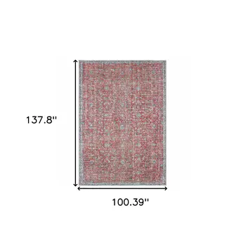 8' X 11' Red And Blue Oriental Power Loom Stain Resistant Area Rug
