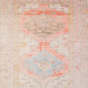 4' X 6' Pink And Blue Oriental Power Loom Stain Resistant Area Rug