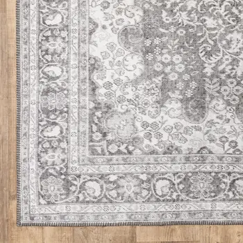 2' X 3' Grey Oriental Power Loom Stain Resistant Area Rug
