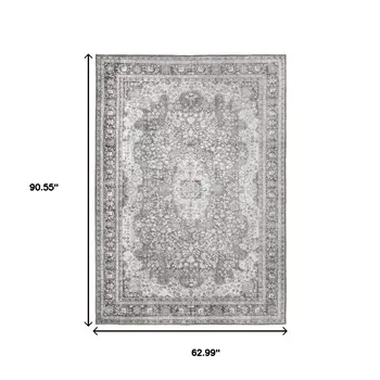 5' X 8' Grey Oriental Power Loom Stain Resistant Area Rug