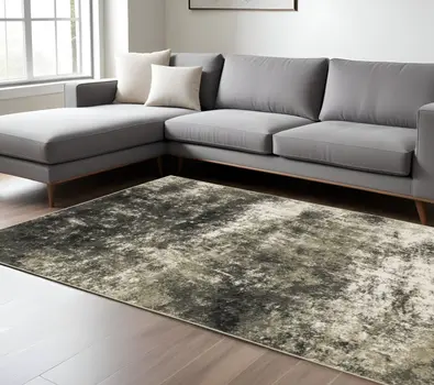 8' X 10' Charcoal And Beige Abstract Area Rug
