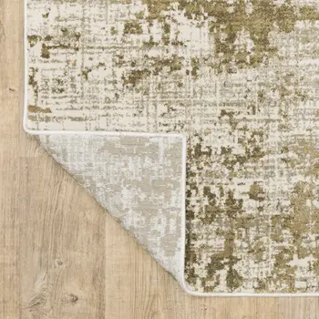10' X 13' Beige And Gold Abstract Distressed Area Rug