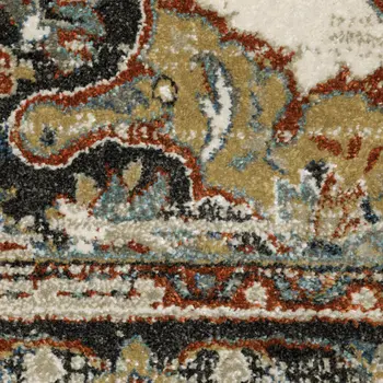 7' X 9' Beige And Blue Oriental Distressed Area Rug