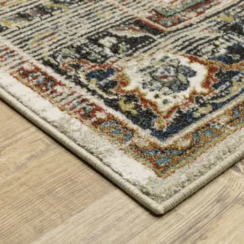 8' X 10' Beige And Blue Oriental Distressed Area Rug