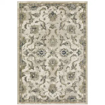 4' X 6' Beige Gold Blue And Grey Oriental Power Loom Stain Resistant Area Rug