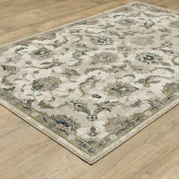 7' X 9' Beige And Gold Oriental Distressed Area Rug