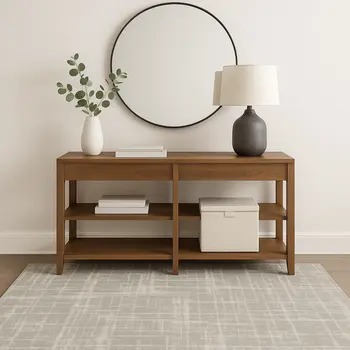 4' X 6' Grey And Ivory Abstract Shag Power Loom Stain Resistant Area Rug