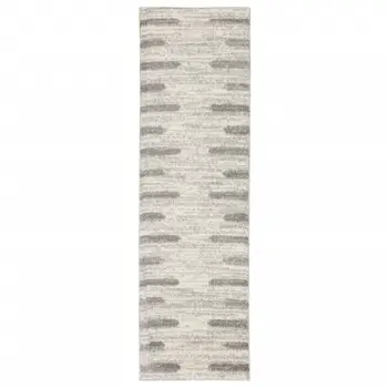 2' X 8' Ivory And Grey Geometric Shag Power Loom Stain Resistant Runner Rug