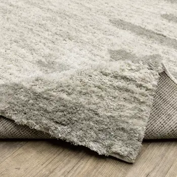 2' X 8' Ivory And Grey Geometric Shag Power Loom Stain Resistant Runner Rug