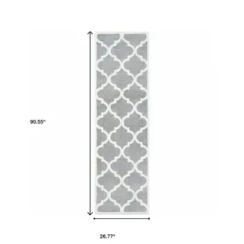2' X 8' Grey And Ivory Geometric Shag Power Loom Stain Resistant Runner Rug